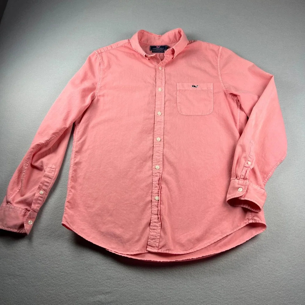 Vineyard Vines Mens Slim Fit Tucker Shirt Salmon Pink Cotton Silk Corduroy Med - Picture 2 of 8